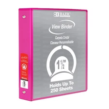 BAZIC 3 Ring Binder 1.5" Economy View Binders Organizer - Fuchsia, Round Ring...