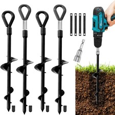 4 PCS Ground Anchors Screw-in Heavy Duty Trampoline Stakes Black Earth Kit