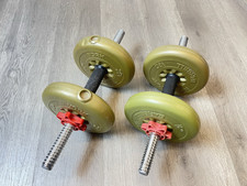 Gym Dumbbells Weights  Bars  and Rack York Barrel 2.3 kg Each Green Gym T718