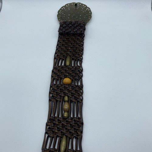 Brown Genuine Leather Macramé Beaded Belt Women's Size XL 2.25" Wide End-End 42" - Picture 7 of 11