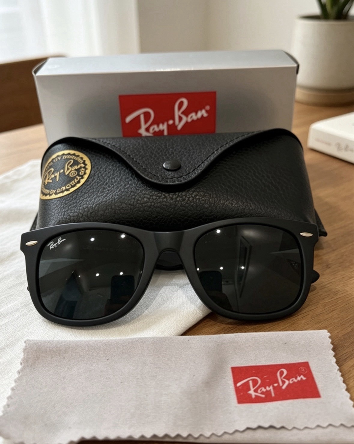 Ray-Ban RB2140 Wayfarer Sunglasses Black Plastic Frame Grey Tinted UV400