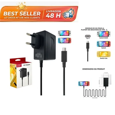 Chargeur Nintendo Switch 45W USB-C Adaptateur secteur mode TV - Photo 1/4