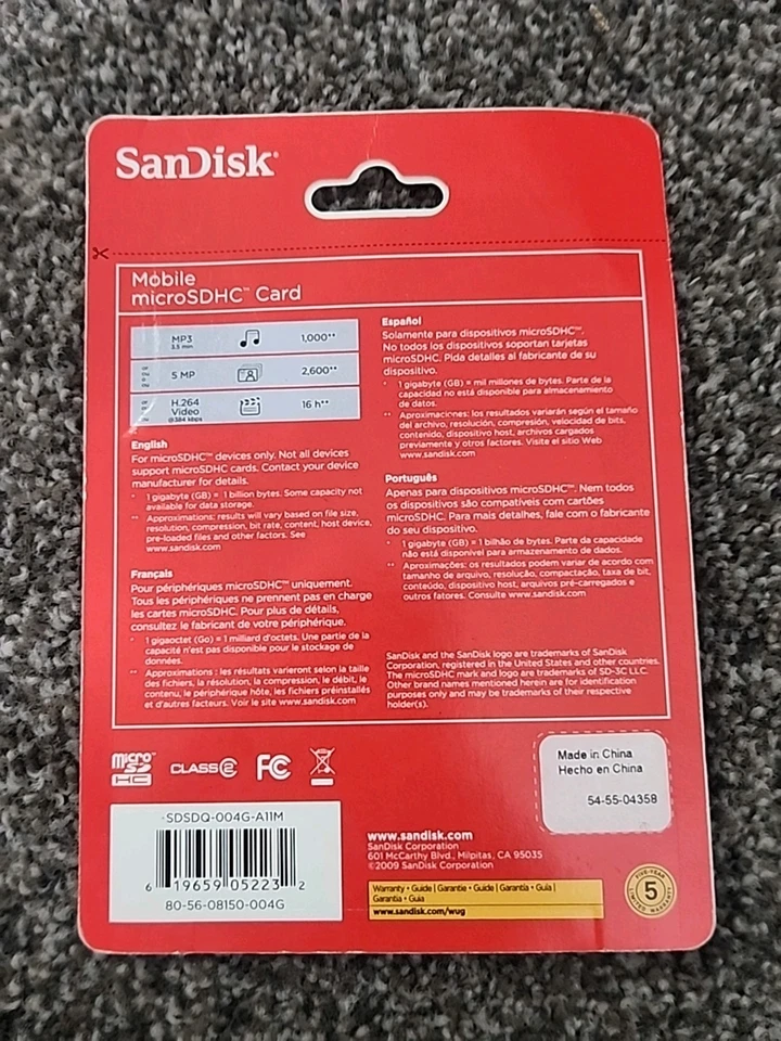 New - SanDisk MicroSD 4GB - Class 4 - MicroSDHC Card - SDSDQ-004G-A11M - Image 2 of 4