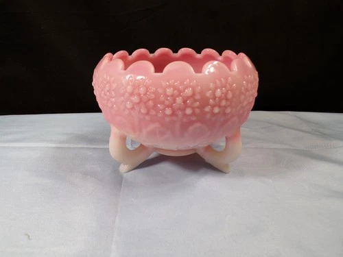 Fenton Pink Rosalene Glass Orange Tree Footed Rose Bowl Vase