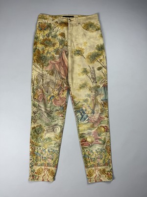 Rare Roberto Cavalli Vintage Renaissance Angels Overprinted Denim Jeans Size L