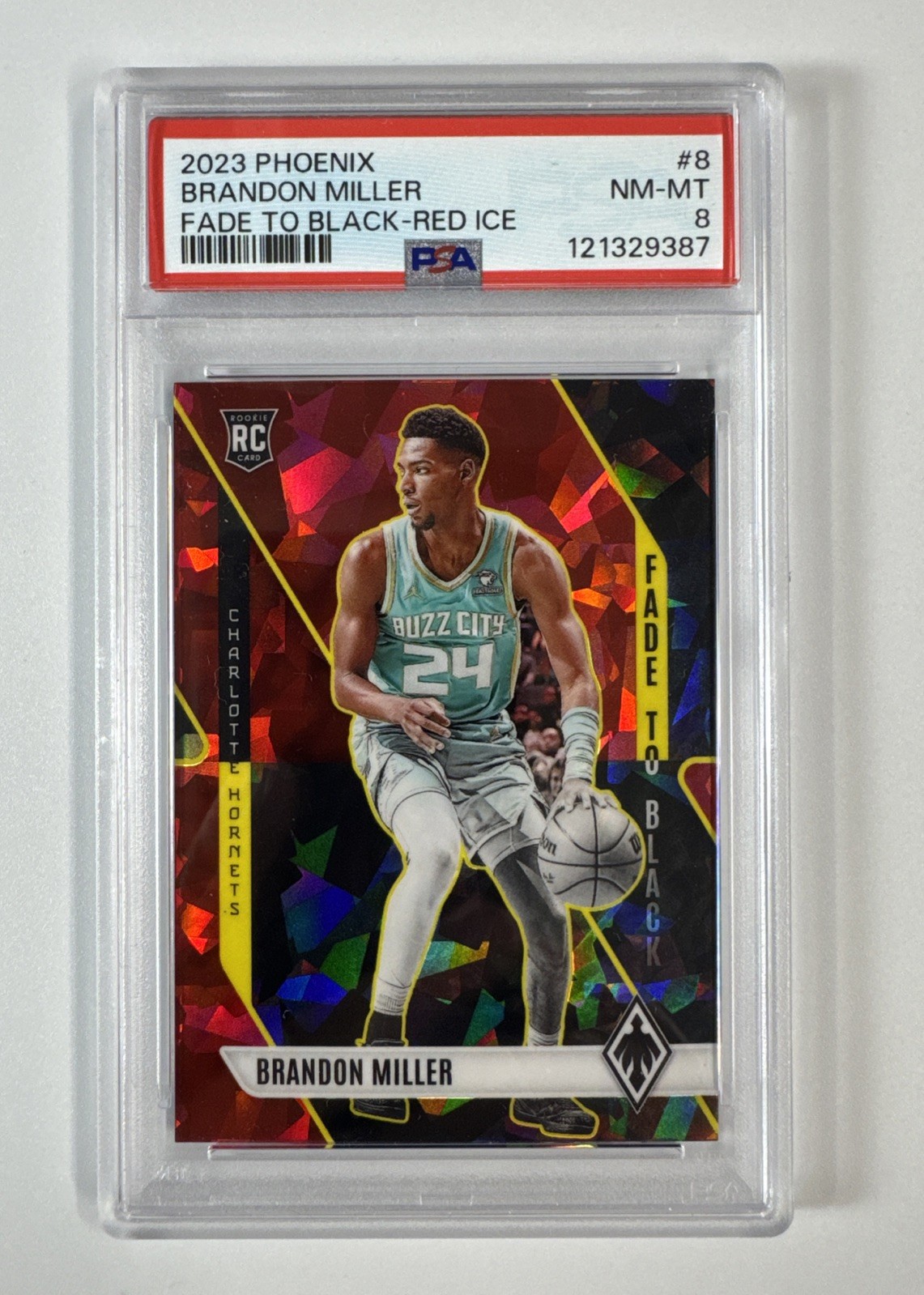 2023-24 Phoenix Basketball - Brandon Miller RC - Red Ice Fade To Black - 8 PSA 8
