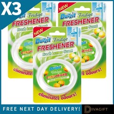 3 x DUZZIT FRIDGE FRESHENER KITCHEN ODOUR ELIMINATOR REMOVES SMELL LEMON FRESH