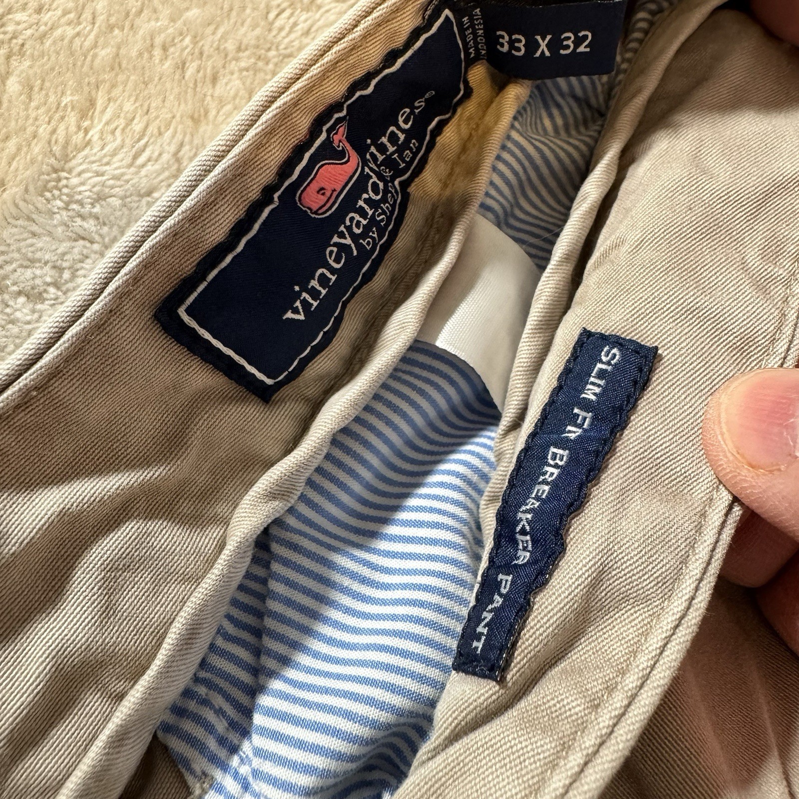 Vineyard Vines Pants Mens 33x32 Brown Slim Fit Breaker Pants Straight Khaki Flaw
