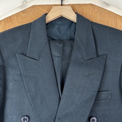 VTG Double Breasted Suit Mens 42S Blue Pinstripe Wool Pants 32x29 Pleated retro