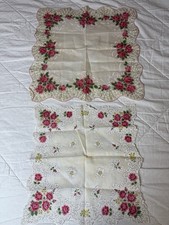 Vintage Floral Lace Handkerchiefs Pink Rose Lot of 2 Scalloped Edge Hankies