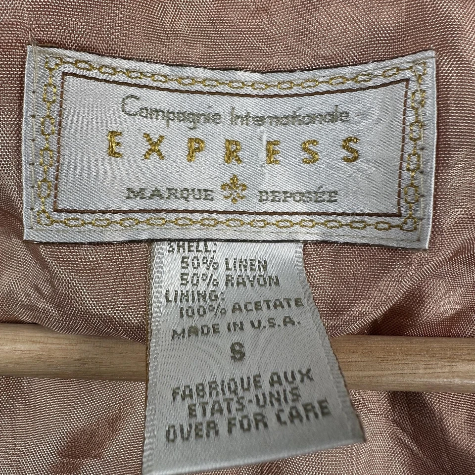 Chaleco Express Vintage Mujer Pequeño Lino Bordado Floral Beige Hecho en EE. UU. Años 90 Foto 4 de 4