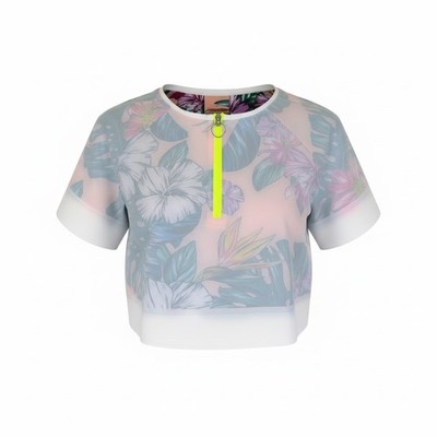 SWEATY BETTY Turnier Tennis Damen T-Shirt M Off-White Stretch Cropped Printed