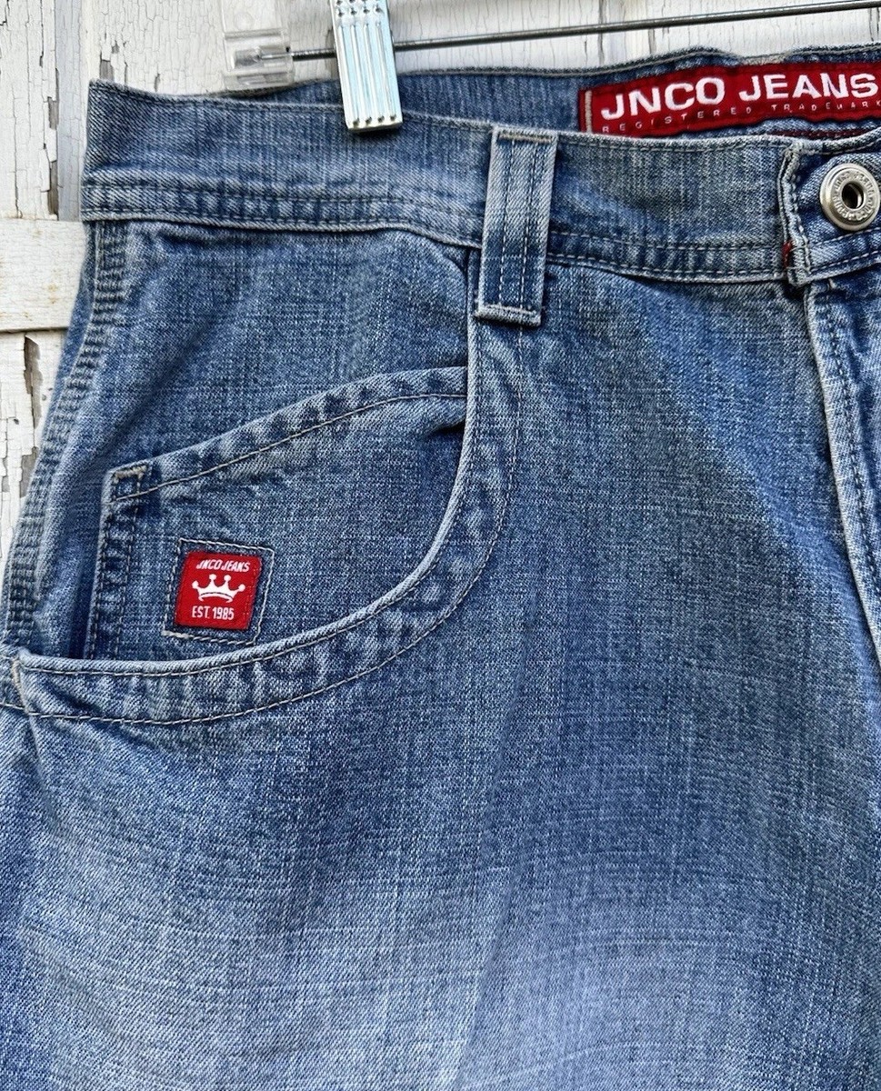 JNCO Jeans Shorts Mens 34 Blue Jorts Denim Baggy Carpenter Crown