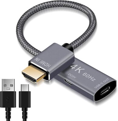 Gray Hdmi To Usb C Adapter 4K 60Hz With Power For Xreal Ar Glasses