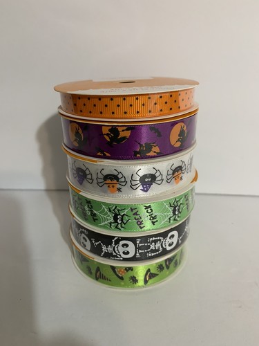 Halloween Ribbon Skeleton, Spider W/Trick Or Treat, Witch, Orange, Witch Hats 6 - Picture 2 of 3