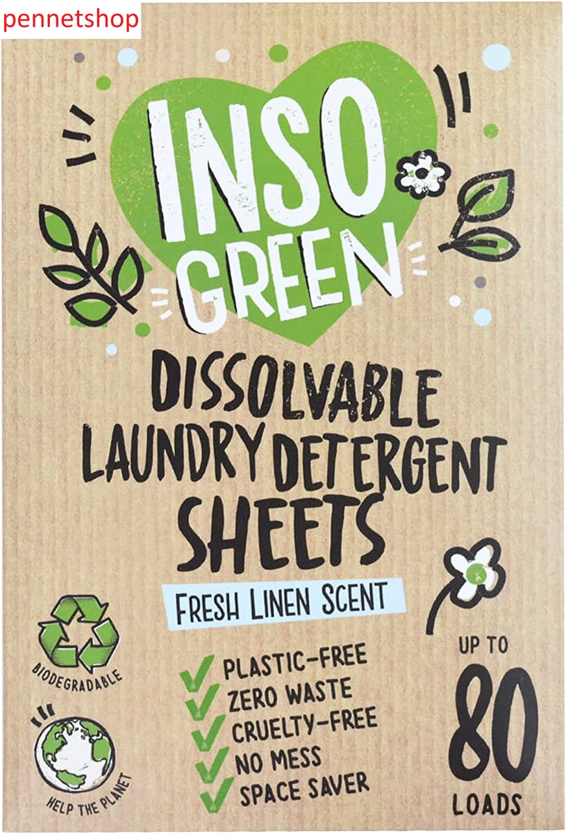 Inso Green Eco Laundry Detergent Sheets 80 Loads Zero Plastic Washer No  Mess