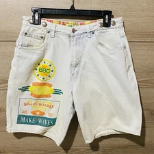 Vintage Rare Bugle Boy Shorts Mens 32W Graffiti Graphic Light Wash Skateboard