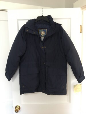 Uno Momento Down Jacket Coat Parka Learsi Zip & Snap SZ Small Navy Blue NWT
