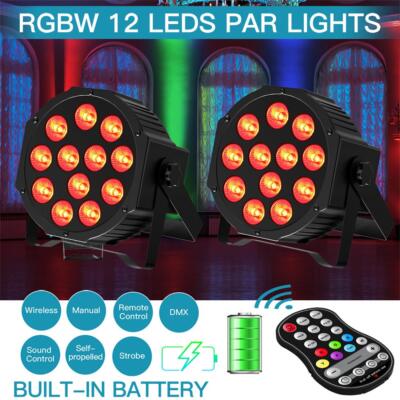 2stk 5500mAh Akku RGBW 12 LED PAR DMX DJ Bühnenlicht Strobe Show Disco Party