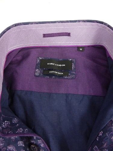 Guide London Men's Long Sleeve Buttoned Floral Collar Shirt Purple Size M - Picture 5 of 12