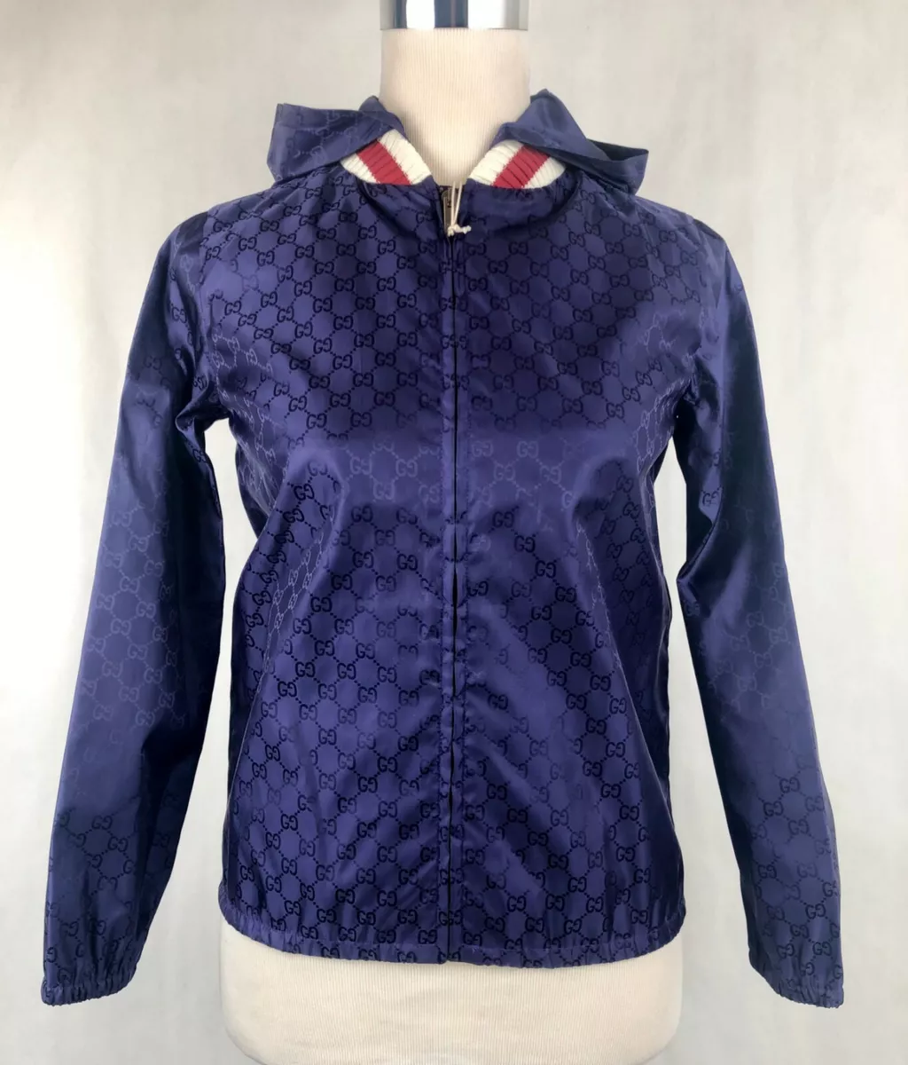 Gucci Kids Women's XS Blue Monogram Nylon Windbreaker Jacket sz 10 499517  5284