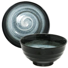SET of 2 Japanese 6.75"D Ceramic Donburi Noodle Rice Bowl FU-UN Swirl Made Japan