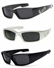 Locs Wrap Around Rectangle Sunglasses Black White UV400 Smoke Biker LC66 Men