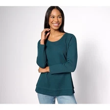 Denim & Co Essentials Regular Waffle Knit Scoop Neck Swing Tunic Fall Teal XS
