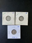 Mercury Dimes 1945 P, D, S - Lot of 3 - 90% Silver, VF/XF