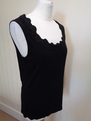 LEO GUY BLACK SLEEVELESS TOP WITH LACE AND MESH DETAIL - SIZE 14 - Picture 4 of 7