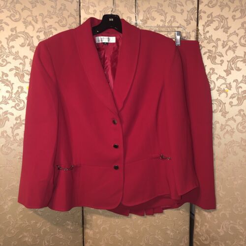 Tahari Red Blazer Jacket Skirt Suit Size 16