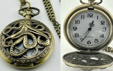 Steam Punk Octopus Hollow Cover Quartz Pocket Watch Necklace Pendant Chain Gift
