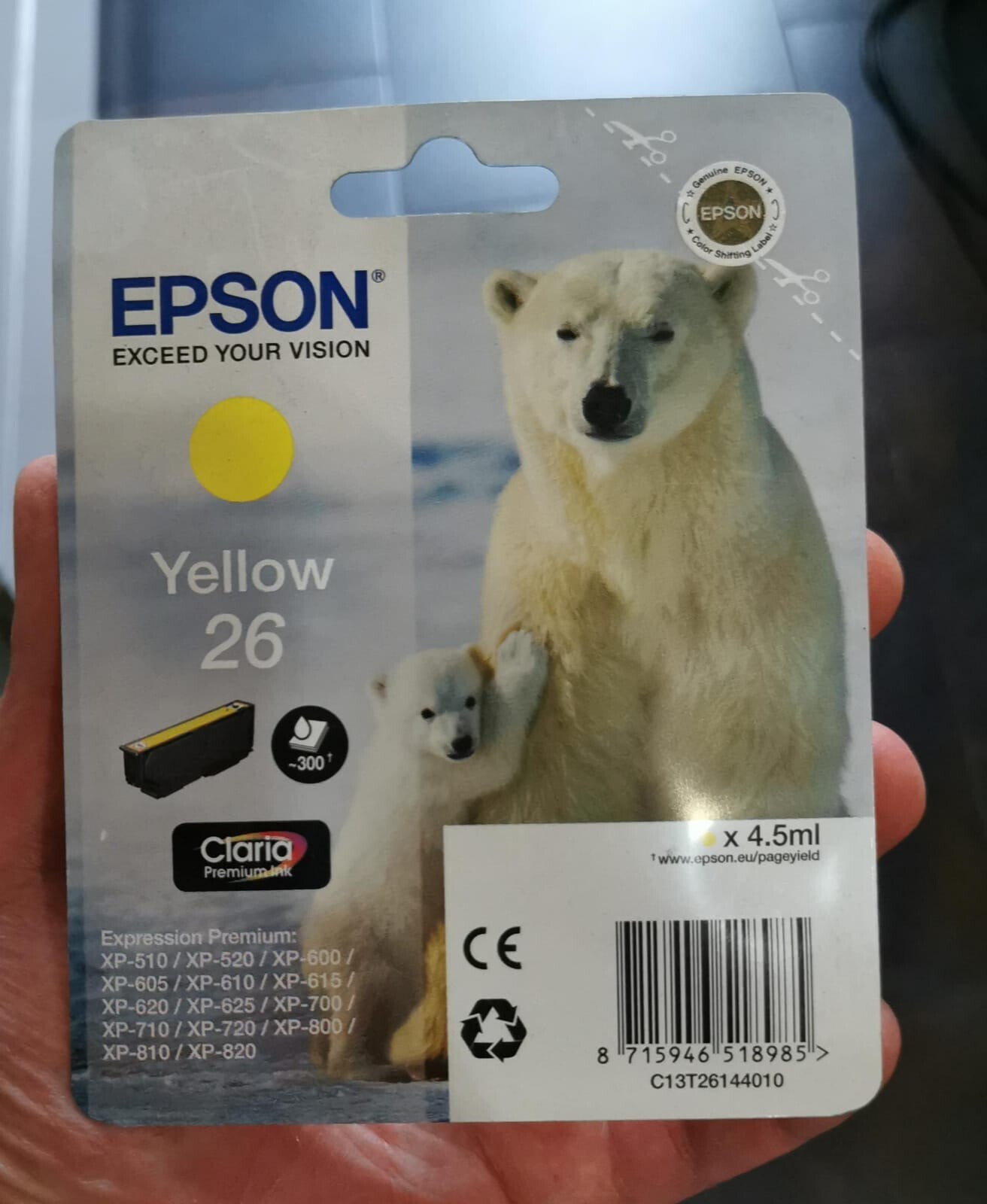 Cartuccia Epson 26 Yellow C13T26144012 T2614 originale