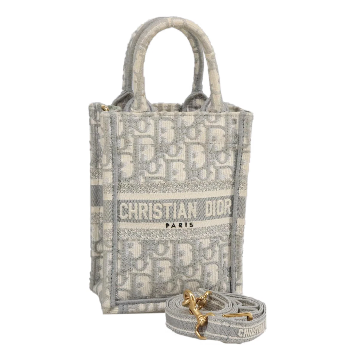 Mini sac fourre tout Christian Dior oblique vertical livre toile gris authentique 100796A