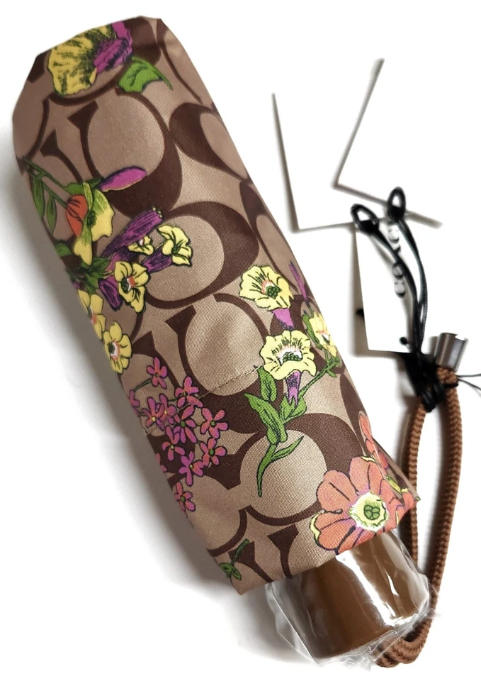 Mini Paraguas Coach en Firma Estampado Floral Protección UV Dorado Caqui Multi Nuevo con Etiquetas Foto 2 de 4