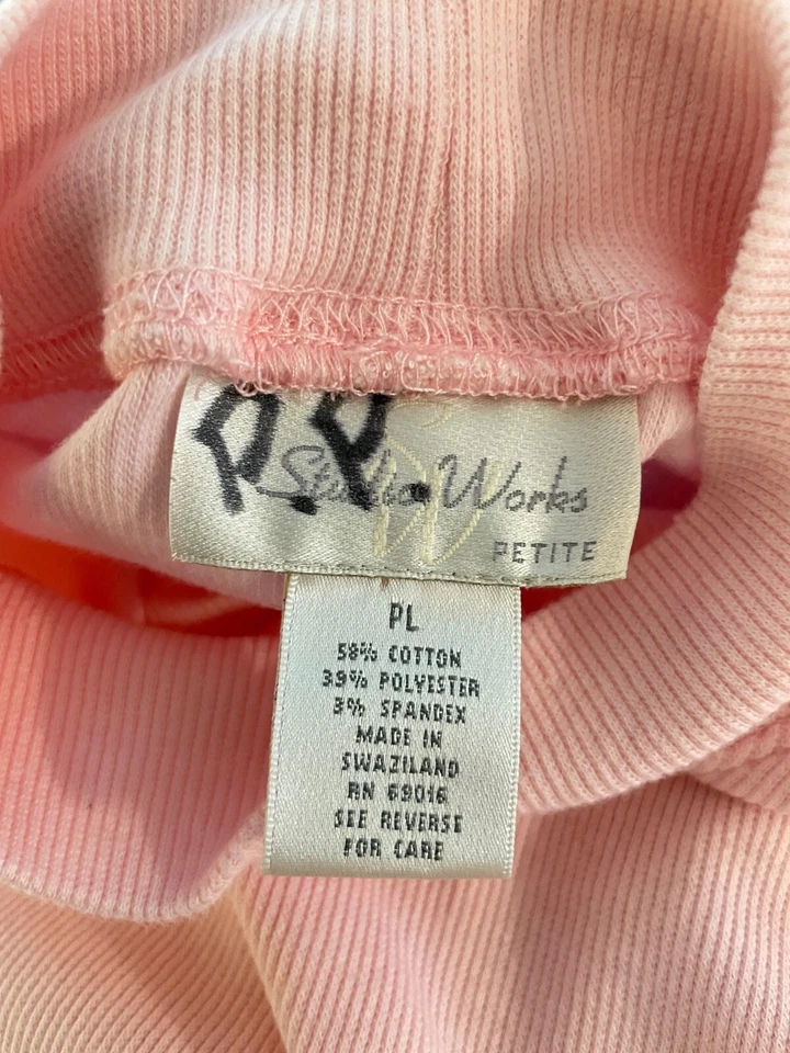 Vintage Womens Top Petite Large Pink Stretch Ribbed Mock Neck Club Rave 90s Y2K - Image 3 of 4