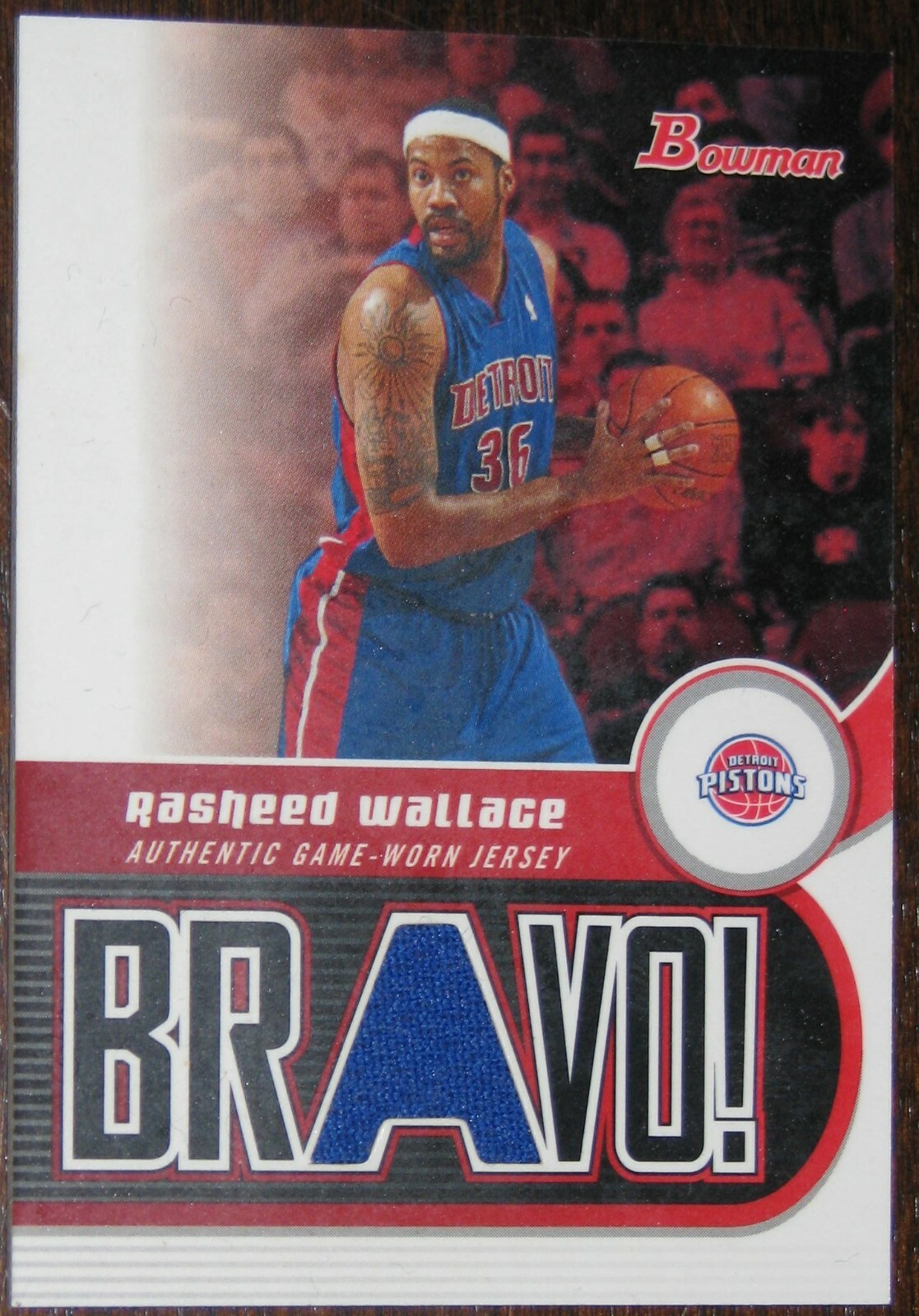 Rasheed B Rafo Detroit Pistons 2005-06 Bowman Bravo! Rasheed Wallace Game Worn Jersey ...