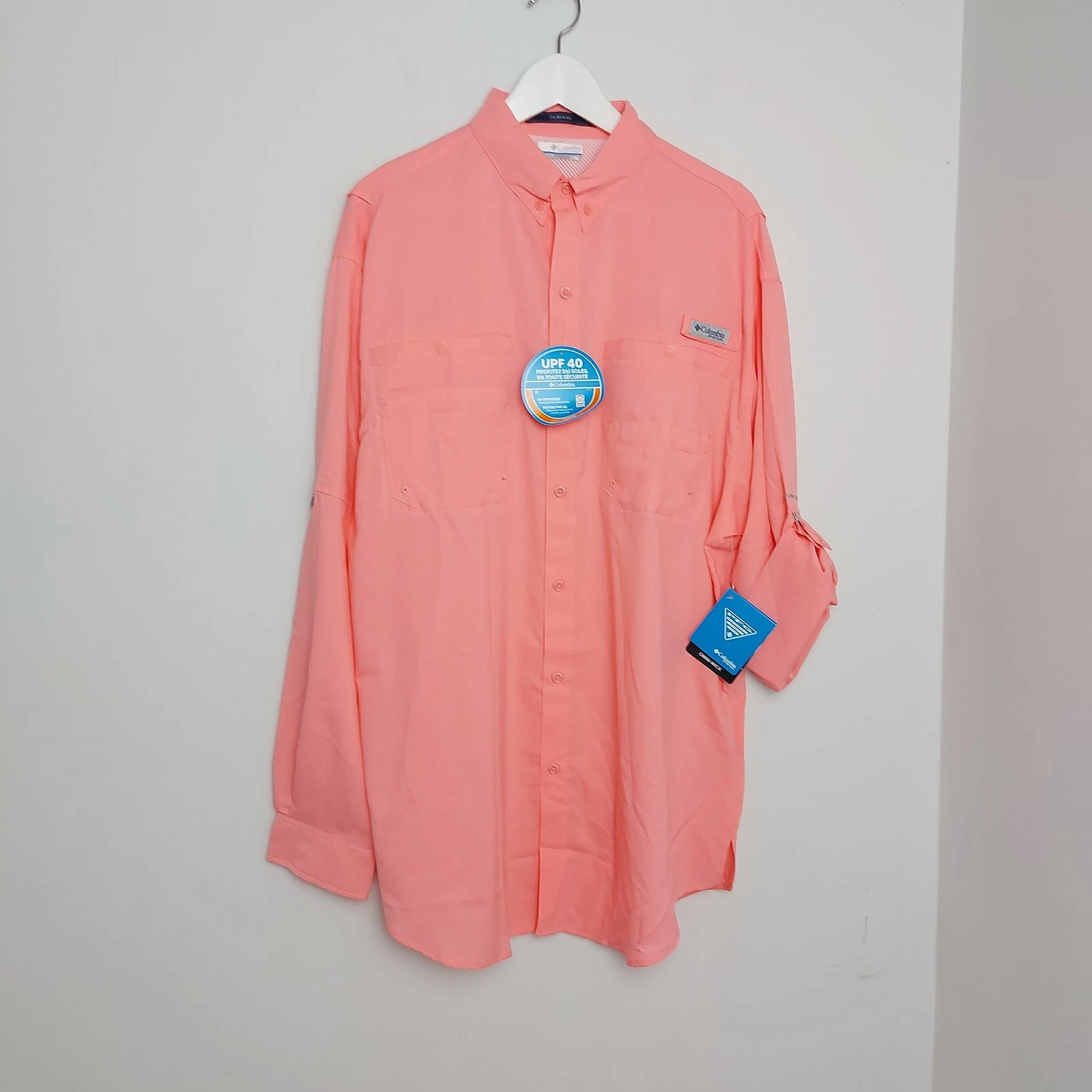 Columbia Tamiami II Longsleeve Shirt Large Pink Peach Performance Fishing Gear