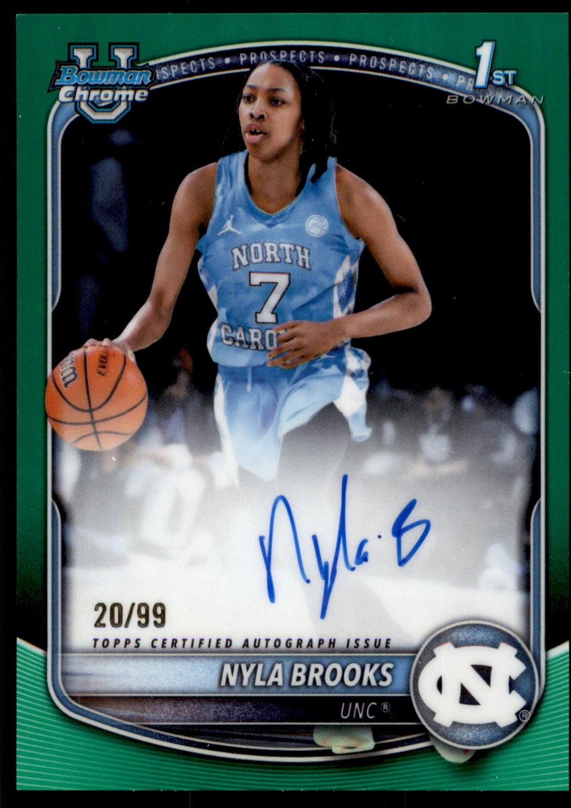 2025 Bowman Nyla Brooks #CPA-NR Chrome Auto Green Refractor /99 1st Prospect