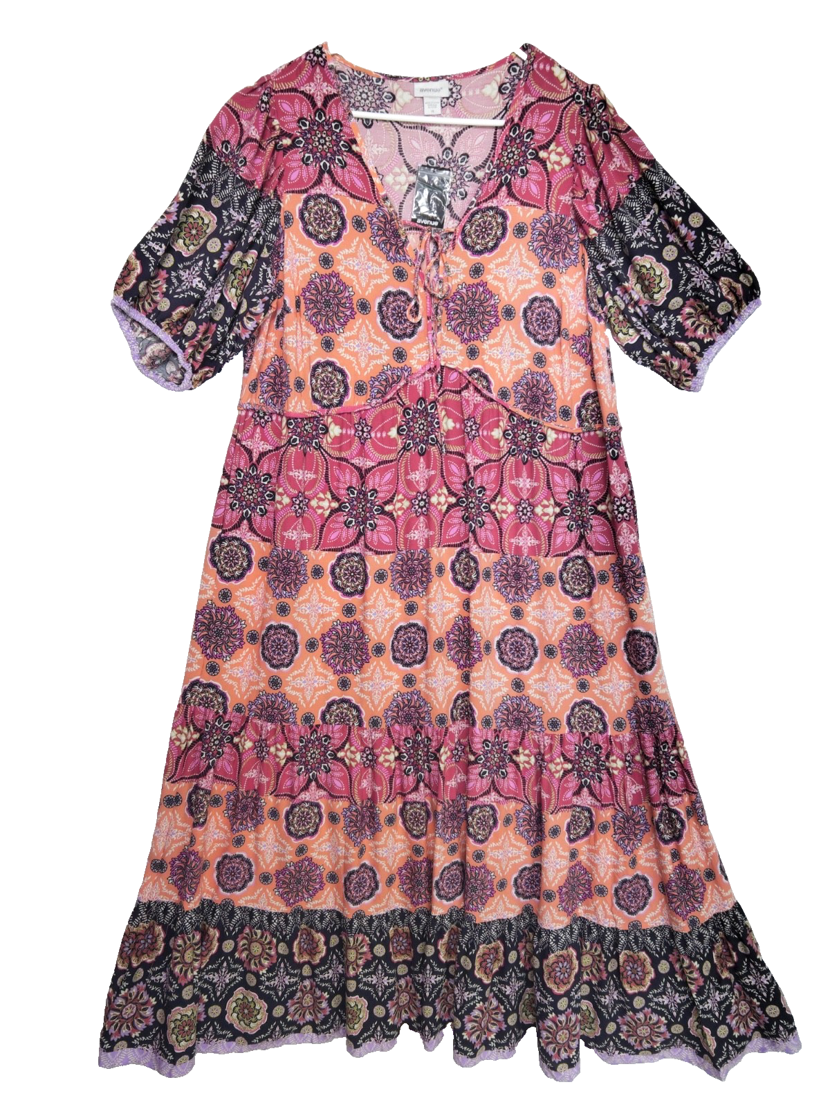 Avenue Alice Sweet Serenade Mixed Print Maxi Boho Dress Womens 18W 18 NWT $90