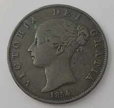 1854 Queen Victoria Victorian Young Head UK Half Penny 1/2d coin