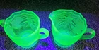 Vintage Green Depression Uranium Glass Cream & Sugar Grape Cluster Vaseline