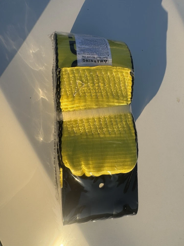 Paquete de 10 correas de cabrestante amarillas de 4" x 30' de alta resistencia con ganchos planos plataforma Foto 4 de 4