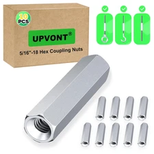Hex Coupling Nuts, Rod Coupling Nuts 5/16"-18 UNC, 1-3/4" Length (10 PCS), Ideal