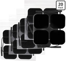 TENS Therapy Electrodes EMS Muscle Stim 20 Pack Black Wired 2x2 Replacement Pads