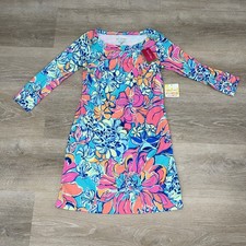 New Lilly Pulitzer UPF 50 SOPHIE DRESS Seaside Aqua Breezy Babe Pink Blue S