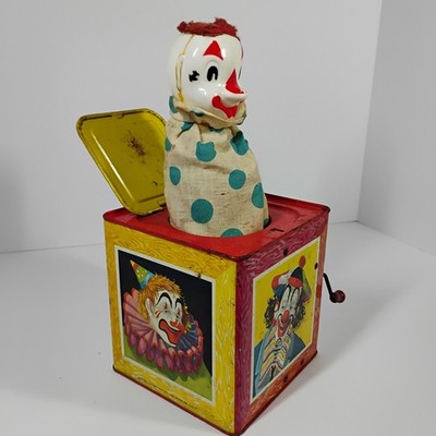 Vintage 1953 Matty Mattel Jack In The Box Wind Up Toy Clown Tin Litho (WORKING)