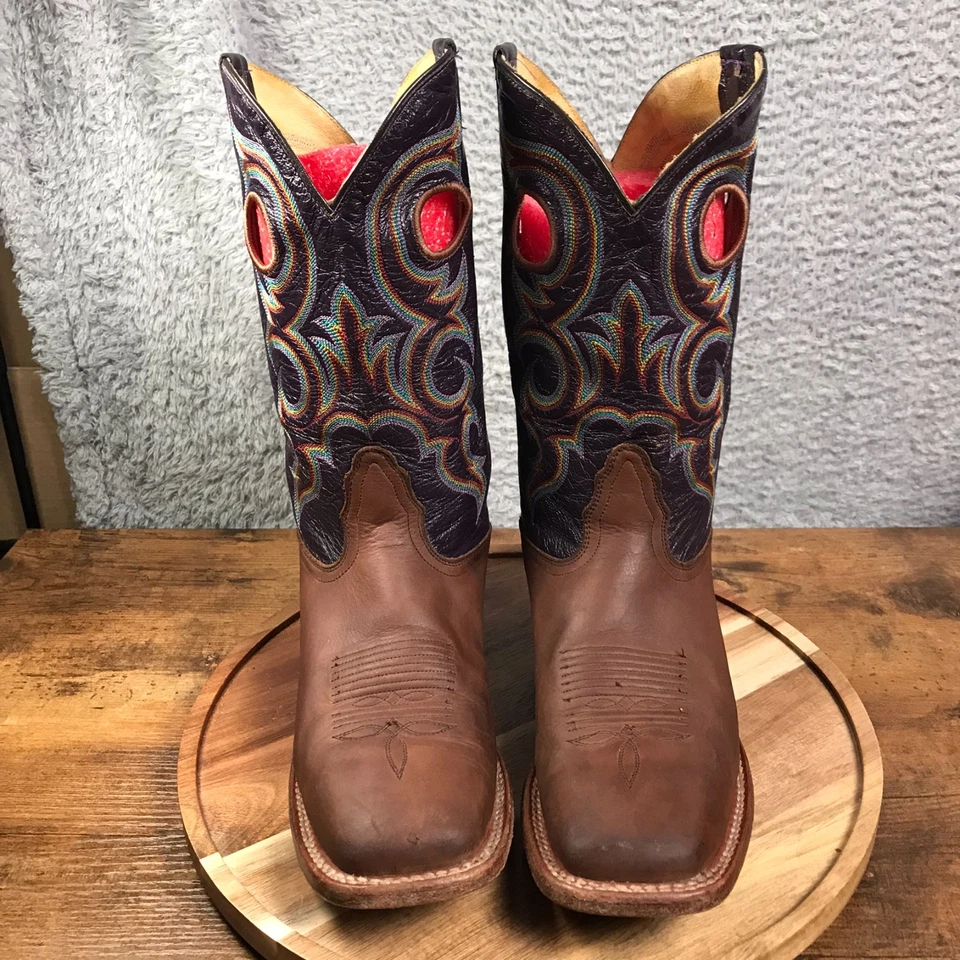 Botas occidentales de mano Nocona Ranch para hombre 8D púrpura crujiente cuero de cabra/vaca amueblado Foto 4 de 4
