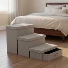 Comfortable 3-Step Dog Stairs with Soft Fabric  Storage   Ideal for All Pets