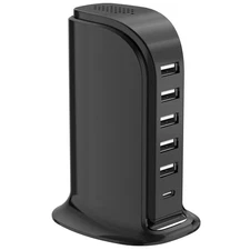 USB Charger Block with Type C, 6-Port Chargers for Multiple Devices, USB Char...